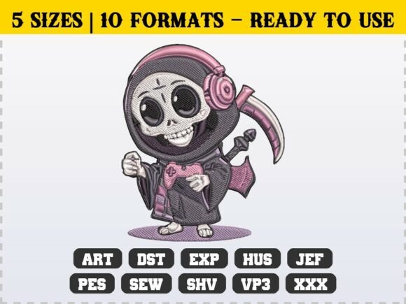 Cute Spooky Gamer Grim Reaper Embroidery Review